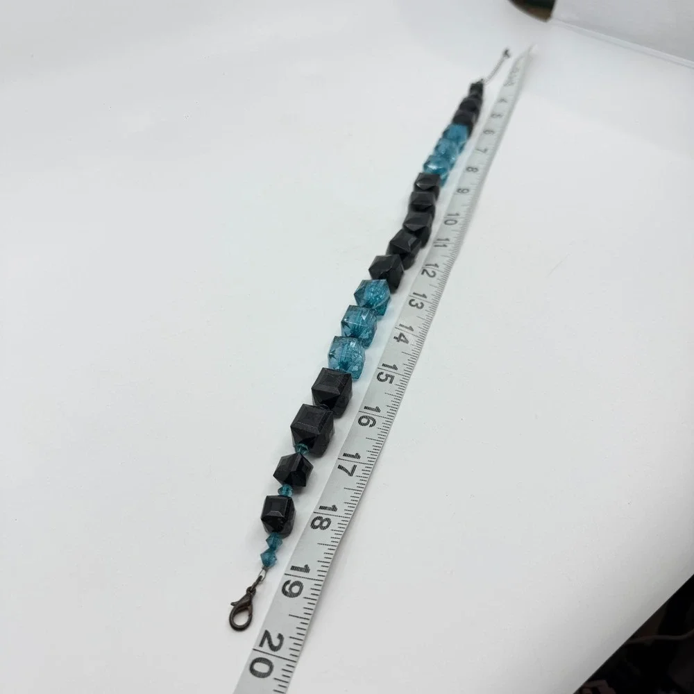 Black Aqua Blue Faceted Cube Bead Necklace Chunky Geometric Statement Jewelry